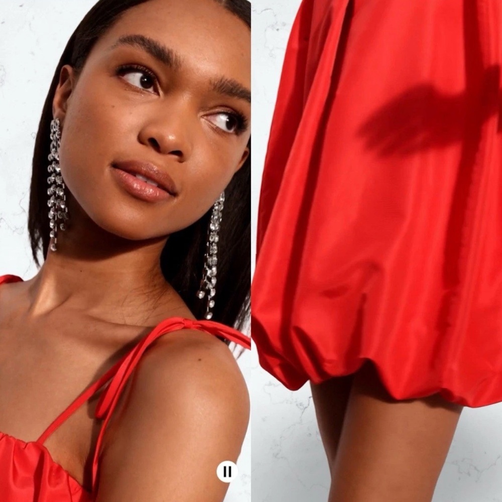 NWTS🌹THE OCCASION XL🌹CRIMSONRED TAFFETA BUBBLES HEM SWING DRESS W POCKETS